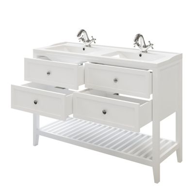 Meuble sous vasque à poser l.120 x H.80 x P.45 cm, blanc mat, 4 tiroirs, GoodHome Perma