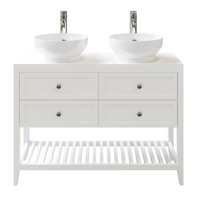Meuble sous vasque à poser l.120 x H.80 x P.45 cm, blanc mat, 4 tiroirs, GoodHome Perma