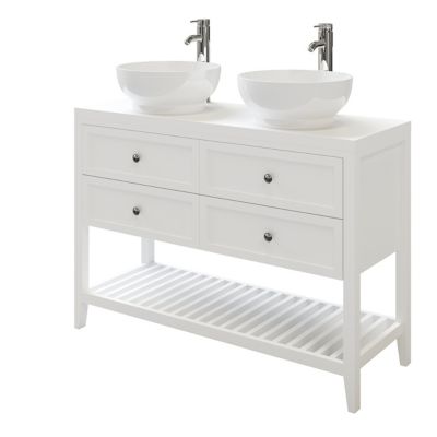 Meuble sous vasque à poser l.120 x H.80 x P.45 cm, blanc mat, 4 tiroirs, GoodHome Perma