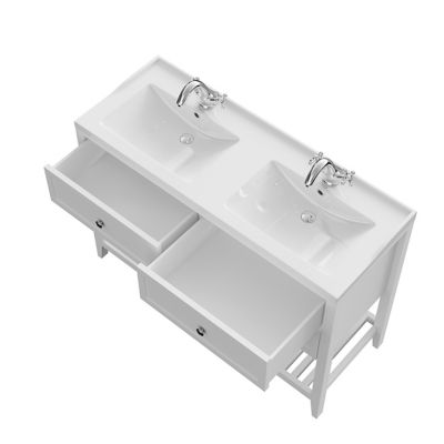 Meuble sous vasque à poser l.120 x H.80 x P.45 cm, blanc mat, 4 tiroirs, GoodHome Perma