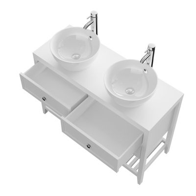 Meuble sous vasque à poser l.120 x H.80 x P.45 cm, blanc mat, 4 tiroirs, GoodHome Perma