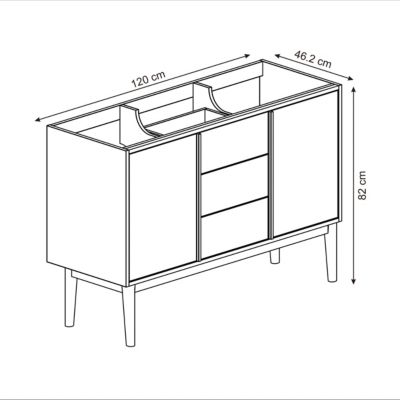 Meuble sous vasque à poser l.120 x H.82 x P.45 cm, placage chêne, Kabayan