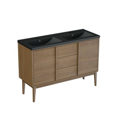 Meuble sous vasque à poser l.120 x H.82 x P.45 cm, placage chêne, Kabayan
