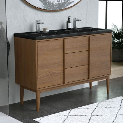Meuble sous vasque à poser l.120 x H.82 x P.45 cm, placage chêne, Kabayan