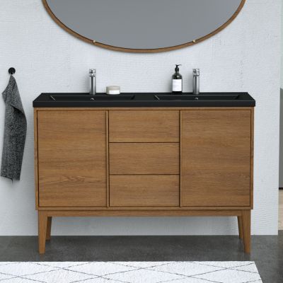 Meuble sous vasque à poser l.120 x H.82 x P.45 cm, placage chêne, Kabayan