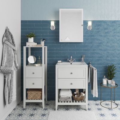 Meuble sous vasque à poser l.60 cm, blanc mat, 2 tiroirs 1 niche, GoodHome Perma