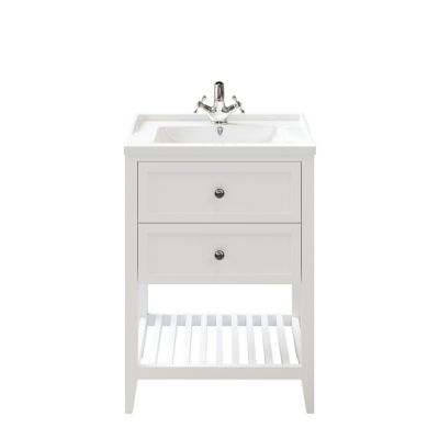 Meuble sous vasque à poser l.60 cm, blanc mat, 2 tiroirs 1 niche, GoodHome Perma