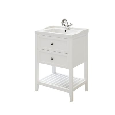 Meuble sous vasque à poser l.60 cm, blanc mat, 2 tiroirs 1 niche, GoodHome Perma
