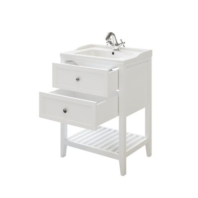 Meuble sous vasque à poser l.60 cm, blanc mat, 2 tiroirs 1 niche, GoodHome Perma