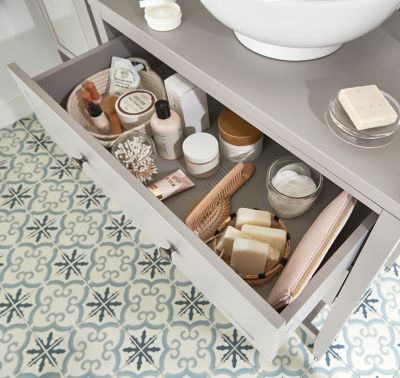 Meuble sous vasque à poser l.60 cm, blanc mat, 2 tiroirs 1 niche, GoodHome Perma