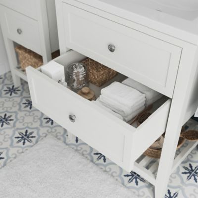 Meuble sous vasque à poser l.60 cm, blanc mat, 2 tiroirs 1 niche, GoodHome Perma