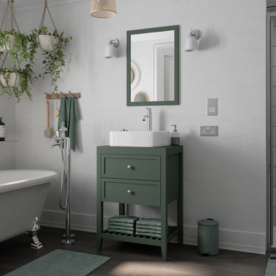 Meuble sous vasque à poser l.60 cm vert + plan de toilette effet marbre blanc Cadélia, GoodHome Perma