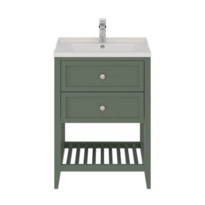 Meuble sous vasque à poser l.60 cm vert + plan vasque Lana, GoodHome Perma