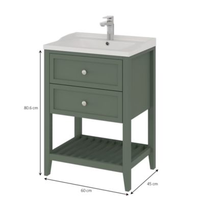 Meuble sous vasque à poser l.60 cm vert + plan vasque Lana, GoodHome Perma