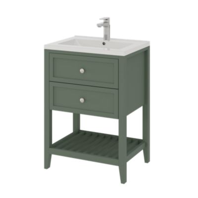 Meuble sous vasque à poser l.60 cm vert + plan vasque Nira, GoodHome Perma