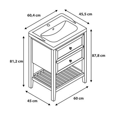 Meuble sous vasque à poser l.60 x H.80,6 x P.45 cm, placage chêne, GoodHome Perma