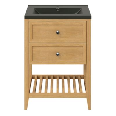 Meuble sous vasque à poser l.60 x H.80,6 x P.45 cm, placage chêne, GoodHome Perma