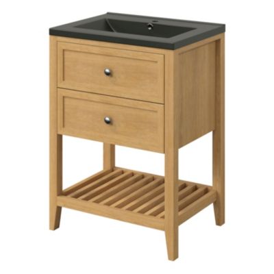 Meuble sous vasque à poser l.60 x H.80,6 x P.45 cm, placage chêne, GoodHome Perma