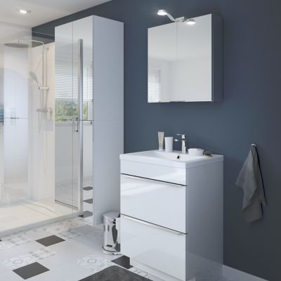 Meuble sous vasque à poser l.60 x H.82 x P.45 cm, blanc brillant, GoodHome Imandra