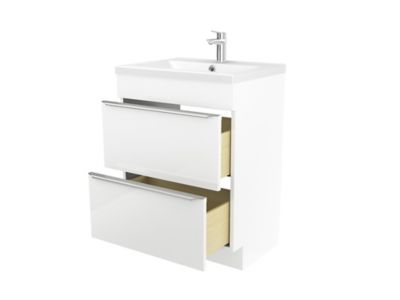 Meuble sous vasque à poser l.60 x H.82 x P.45 cm, blanc brillant, GoodHome Imandra