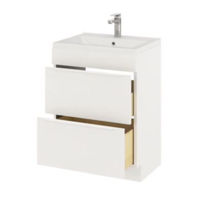 Meuble sous vasque à poser l.60 x H.82 x P.45 cm, blanc mat, GoodHome Imandra
