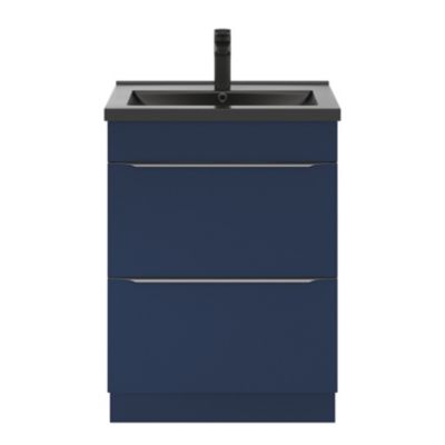 Meuble sous vasque à poser l.60 x H.82 x P.45 cm, bleu nuit mat, GoodHome Imandra