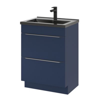 Meuble sous vasque à poser l.60 x H.82 x P.45 cm, bleu nuit mat, GoodHome Imandra