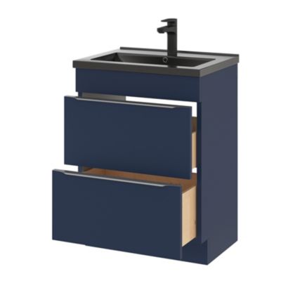 Meuble sous vasque à poser l.60 x H.82 x P.45 cm, bleu nuit mat, GoodHome Imandra