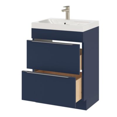 Meuble sous vasque à poser l.60 x H.82 x P.45 cm, bleu nuit mat, GoodHome Imandra