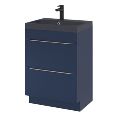 Meuble sous vasque à poser l.60 x H.82 x P.45 cm, bleu nuit mat, GoodHome Imandra