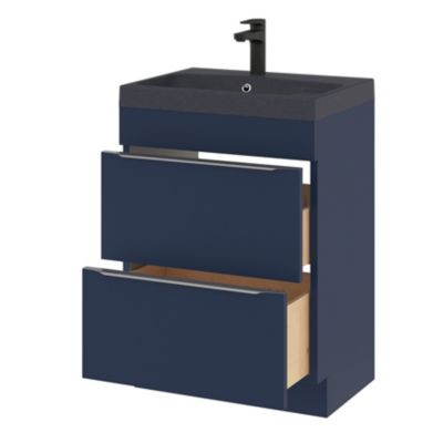 Meuble sous vasque à poser l.60 x H.82 x P.45 cm, bleu nuit mat, GoodHome Imandra