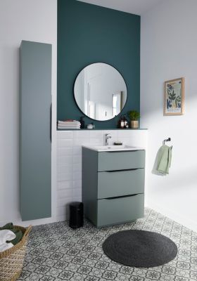 Meuble sous vasque à poser l.60 x H.88 x P.50 cm, vert sauge mat Pamili