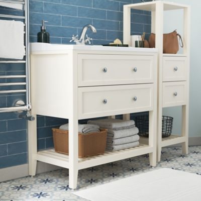 Meuble sous vasque à poser l.80 cm, blanc mat, 2 tiroirs 1 niche, GoodHome Perma