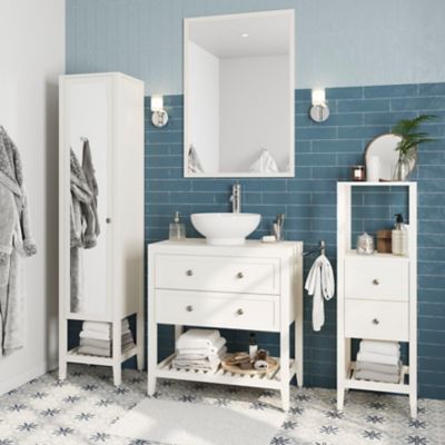 Meuble sous vasque à poser l.80 cm, blanc mat, 2 tiroirs 1 niche, GoodHome Perma