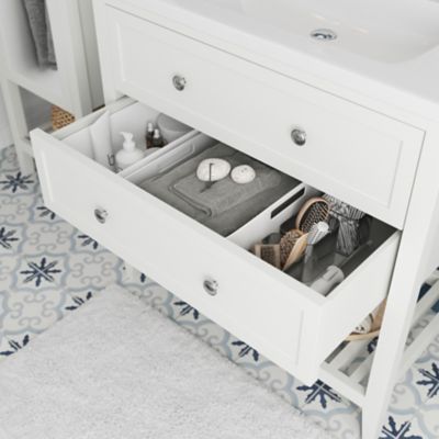 Meuble sous vasque à poser l.80 cm, blanc mat, 2 tiroirs 1 niche, GoodHome Perma