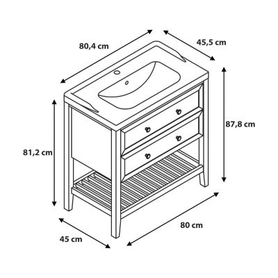Meuble sous vasque à poser l.80 x H.80,6 x P.45 cm, 2 tiroirs, placage chêne, GoodHome Perma