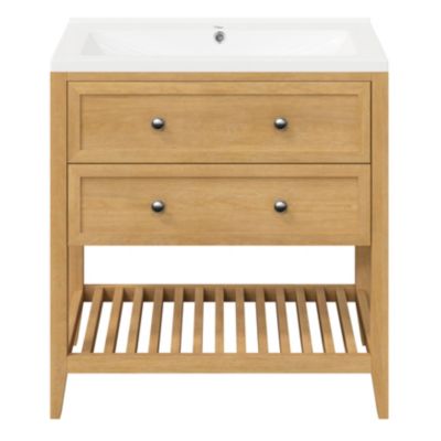 Meuble sous vasque à poser l.80 x H.80,6 x P.45 cm, 2 tiroirs, placage chêne, GoodHome Perma