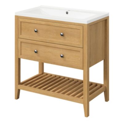 Meuble sous vasque à poser l.80 x H.80,6 x P.45 cm, 2 tiroirs, placage chêne, GoodHome Perma