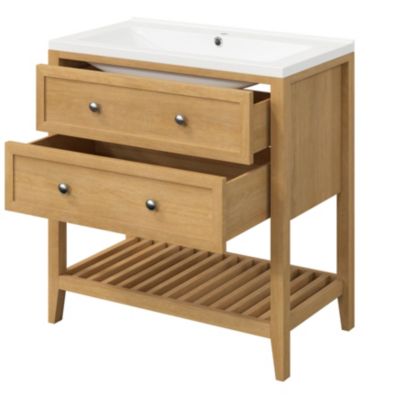 Meuble sous vasque à poser l.80 x H.80,6 x P.45 cm, 2 tiroirs, placage chêne, GoodHome Perma