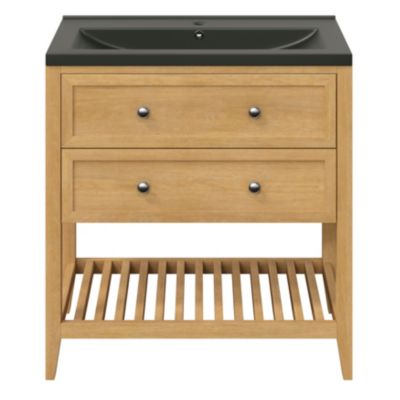 Meuble sous vasque à poser l.80 x H.80,6 x P.45 cm, 2 tiroirs, placage chêne, GoodHome Perma