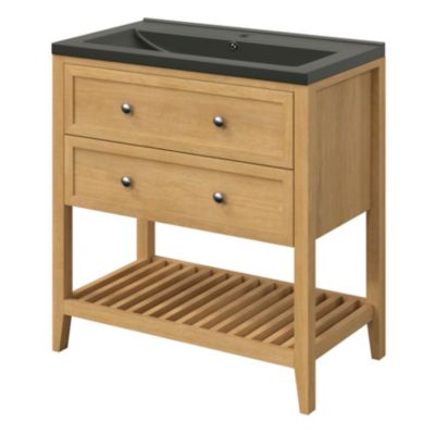 Meuble sous vasque à poser l.80 x H.80,6 x P.45 cm, 2 tiroirs, placage chêne, GoodHome Perma