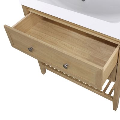 Meuble sous vasque à poser l.80 x H.80,6 x P.45 cm, 2 tiroirs, placage chêne, GoodHome Perma