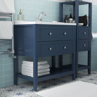 Meuble sous vasque à poser l.80 x H.80 x P.45 cm, bleu mat, 2 tiroirs, GoodHome Perma