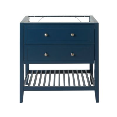 Meuble sous vasque à poser l.80 x H.80 x P.45 cm, bleu mat, 2 tiroirs, GoodHome Perma