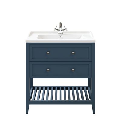 Meuble sous vasque à poser l.80 x H.80 x P.45 cm, bleu mat, 2 tiroirs, GoodHome Perma