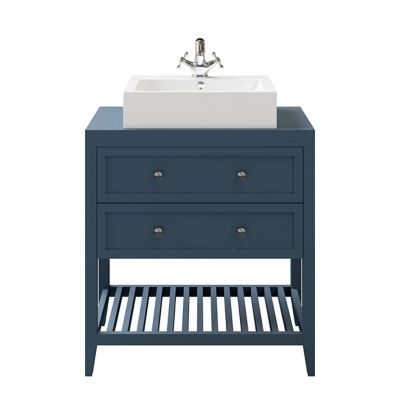 Meuble sous vasque à poser l.80 x H.80 x P.45 cm, bleu mat, 2 tiroirs, GoodHome Perma