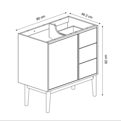 Meuble sous vasque à poser l.80 x H.82 x P.45 cm, placage chêne, Kabayan