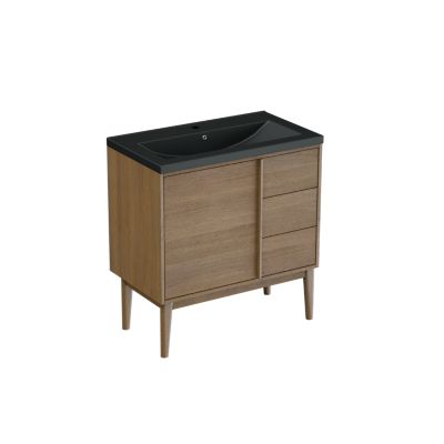 Meuble sous vasque à poser l.80 x H.82 x P.45 cm, placage chêne, Kabayan