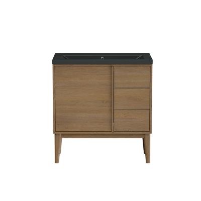 Meuble sous vasque à poser l.80 x H.82 x P.45 cm, placage chêne, Kabayan