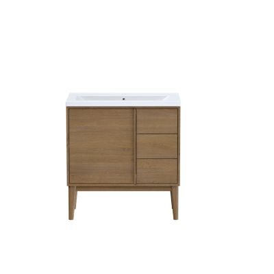 Meuble sous vasque à poser l.80 x H.82 x P.45 cm, placage chêne, Kabayan